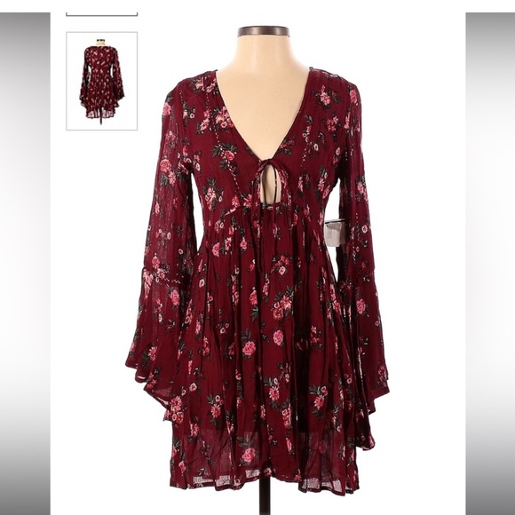 En Creme Burgundy Floral Asymmetrical Dress - Picture 1 of 9
